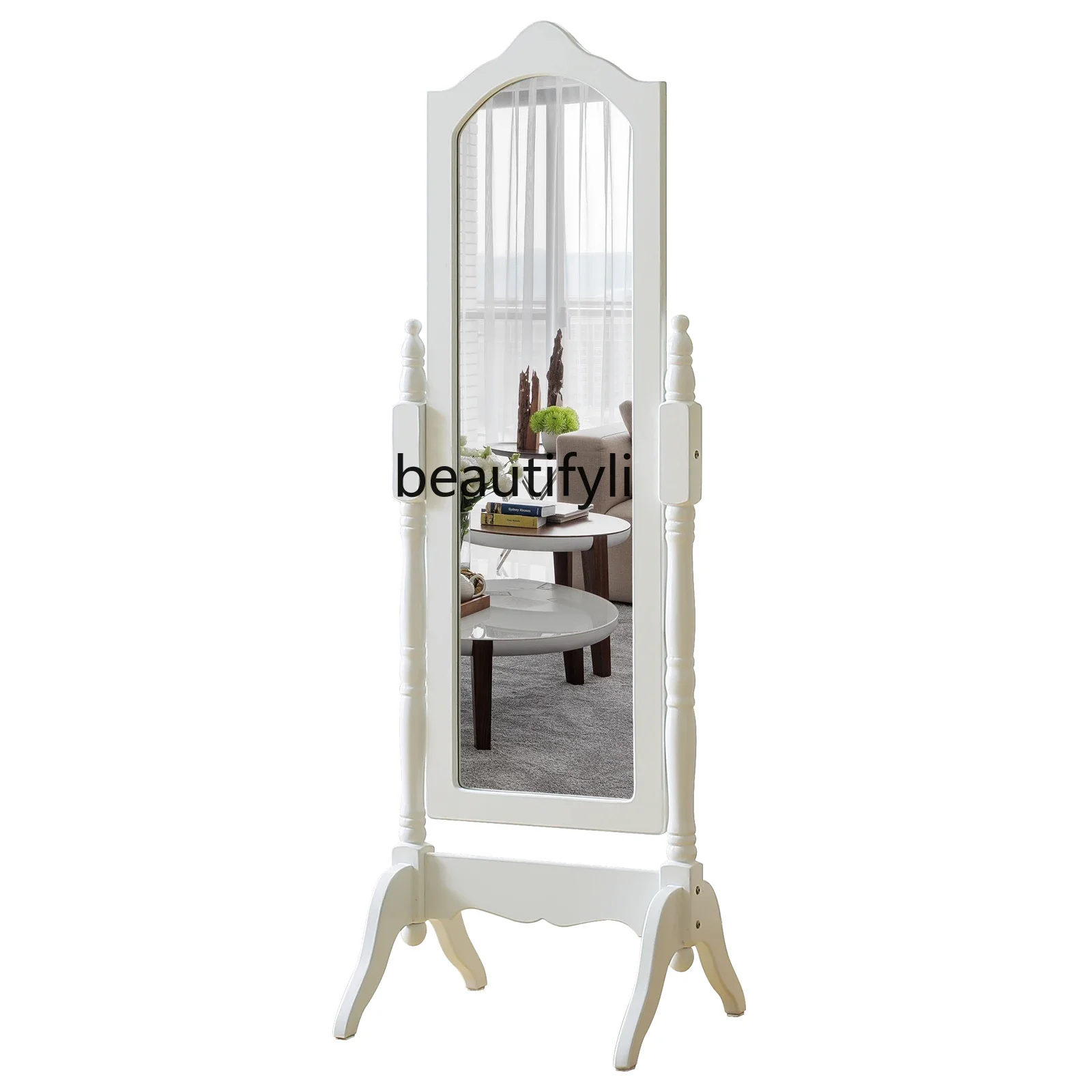 s51 European pastoral princess mirror bedroom white,floor-to-ceiling rotating square fitting mirror clothing store fulllength mi