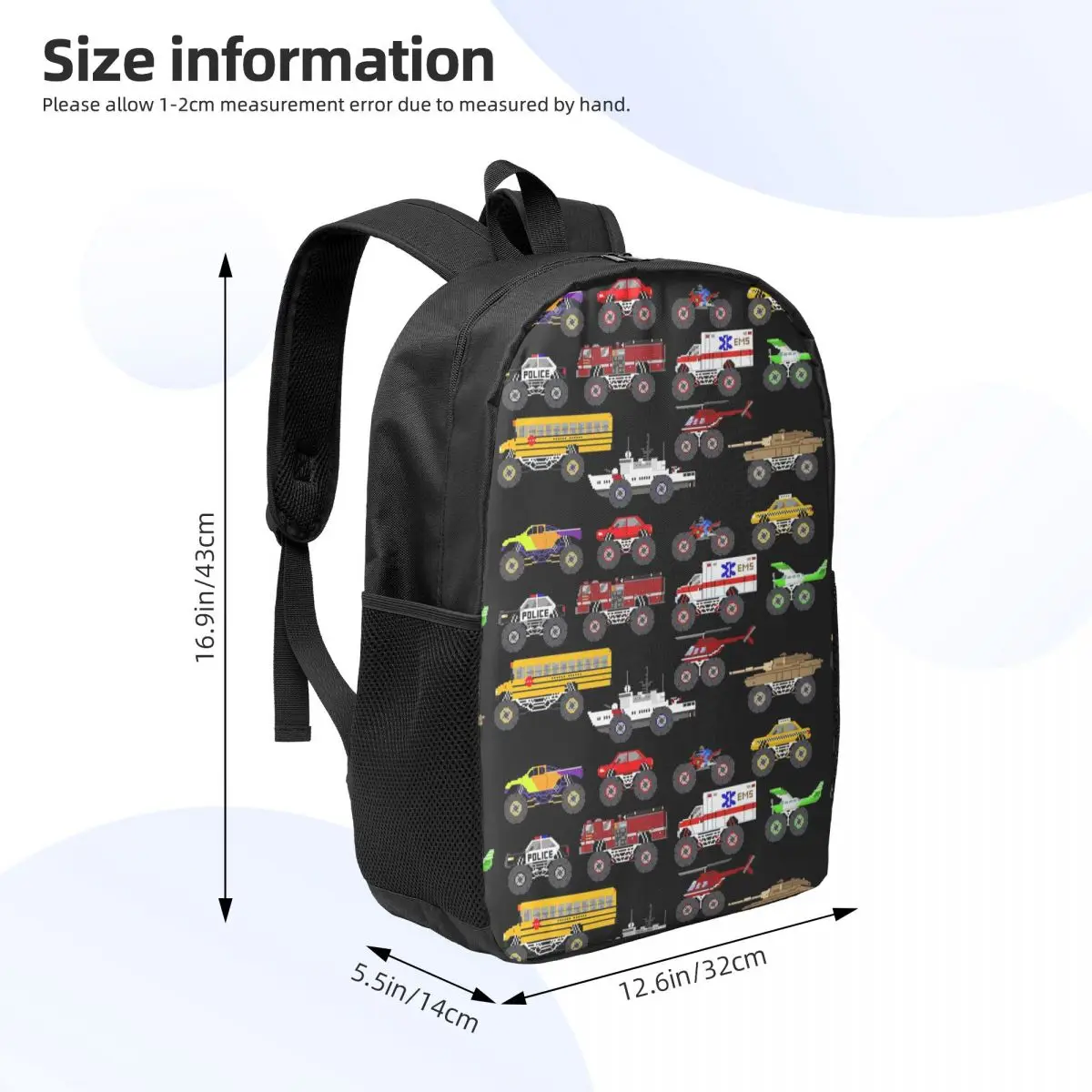 Monster Vehicles The Kids'Picture Show Woman Backpacks Boys Girls Bookbag Children School Bags Portability Rucksack Shoulder Bag