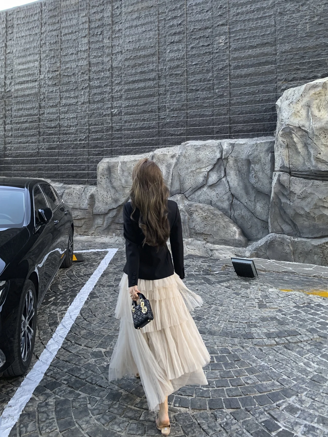 

Tongse Dry Handmade Layered Fluffy Skirt Asymmetrical 3D Pleated Mid-Length A-Line f Skirt Casual High Waist Polyester