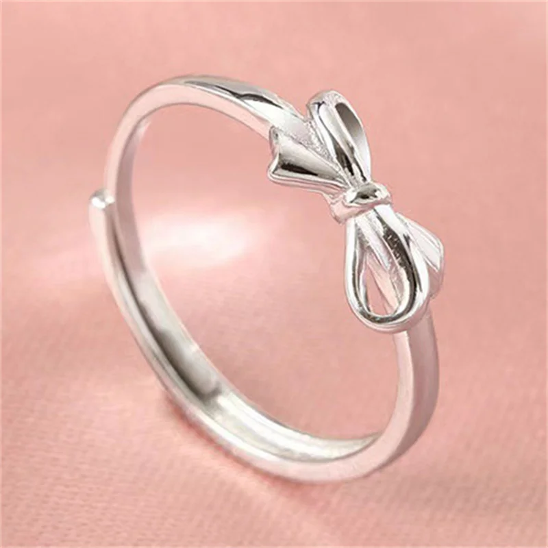 Nieuwe Zoete Boog Wijsvinger Ringen Voor Vrouwen Mini Strik Ontwerp Eenvoudige Effen Opening Ring Cadeau Voor Meisje Sieraden Accessoires