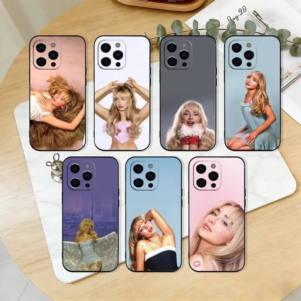 

s-Sabrina Carpenter Phone Case For iPhone 17,16,15,14,13,12,11 Plus,Pro Max,XS,Soft Silicone Black Cover