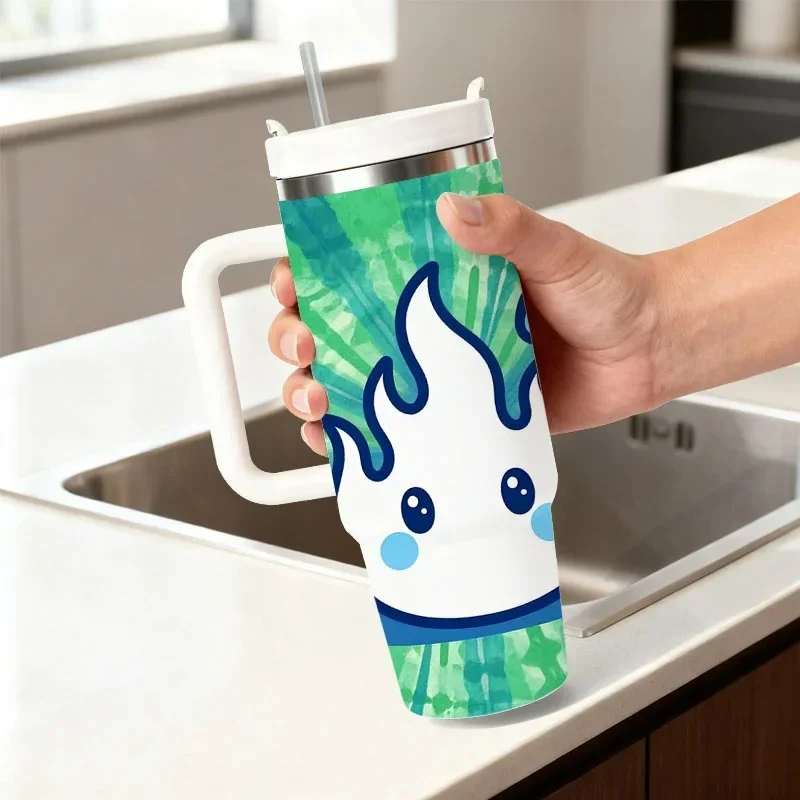 40Oz Stainless Steel Insulated Tumbler, Cute Cartoon Fire Character Digital Print, Durable Heat And Cold Retention Drink Cup for Daily Use, Travel, Office And Outdoor Activities