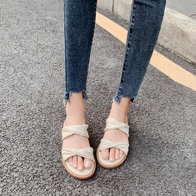 

Women's Flat Sandals2026New Summer Korean Style Versatile Double Twist Strap Women's Shoes