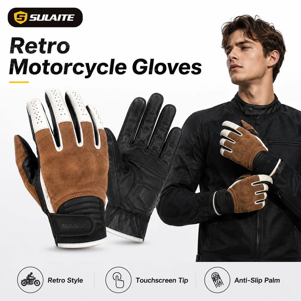 SULAITE Summer Motorcycle Gloves Full Finger Touchscreen Breathable Anti Slip Motorbike Riding Gloves Men Women
