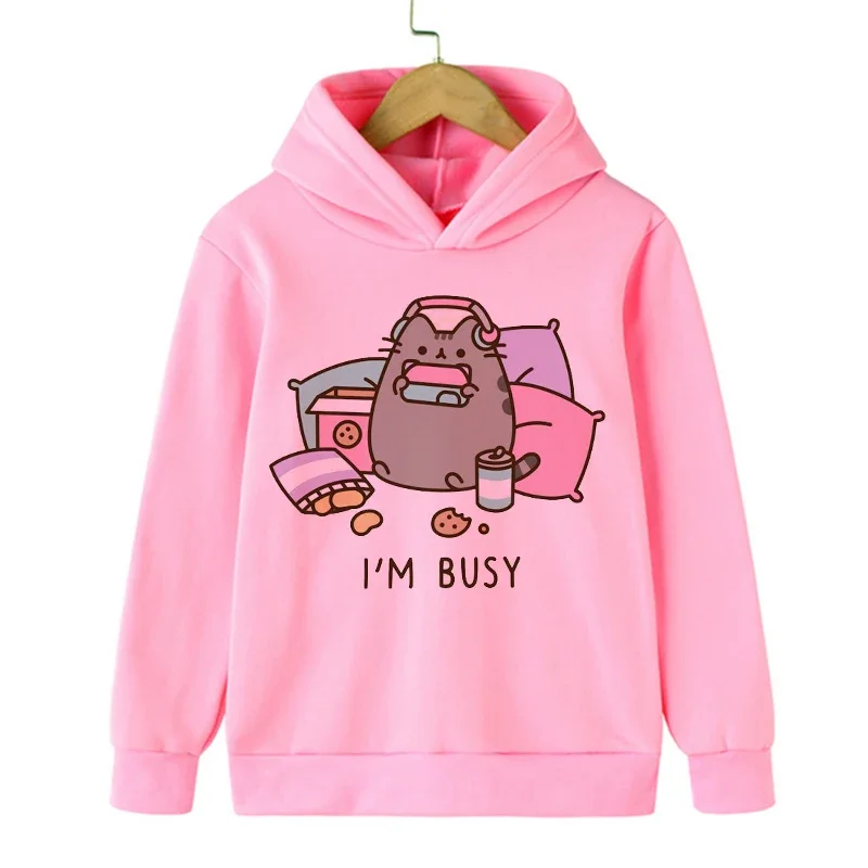 Pink Sweatshirts Manga Cartoon Cat Hoodie Funny Children Cat Clothes Kid Girl Boy Manga Sweatshirt Hoody Baby Casual Top