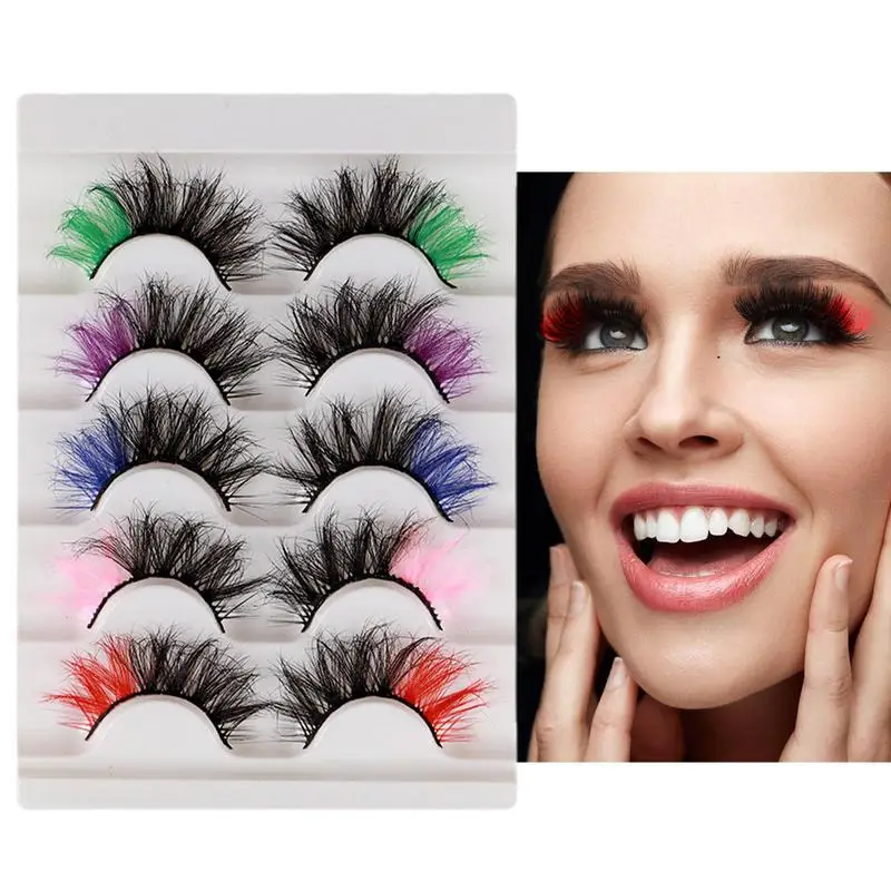 5 Pairs Women Makeup Colored Eyelash Fake Extension Eyelashes Eye Makeup Tool Easy To Wear Eyelashes Extension Thick Eye Shadow