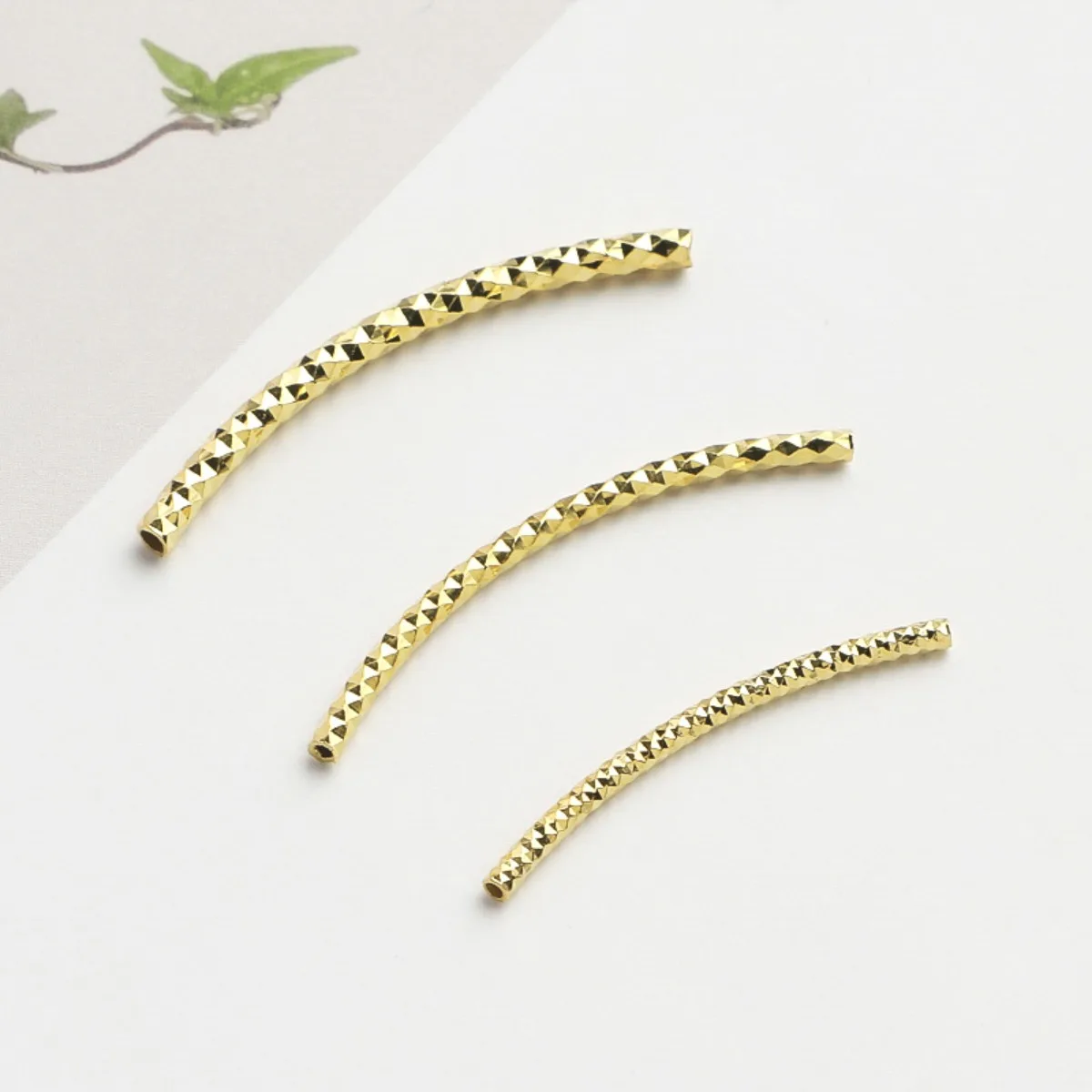 5pcs Yellow Gold Plated 925 Sterling Silver Curved Tube Beads & Spacer Beads for Jewelry Making