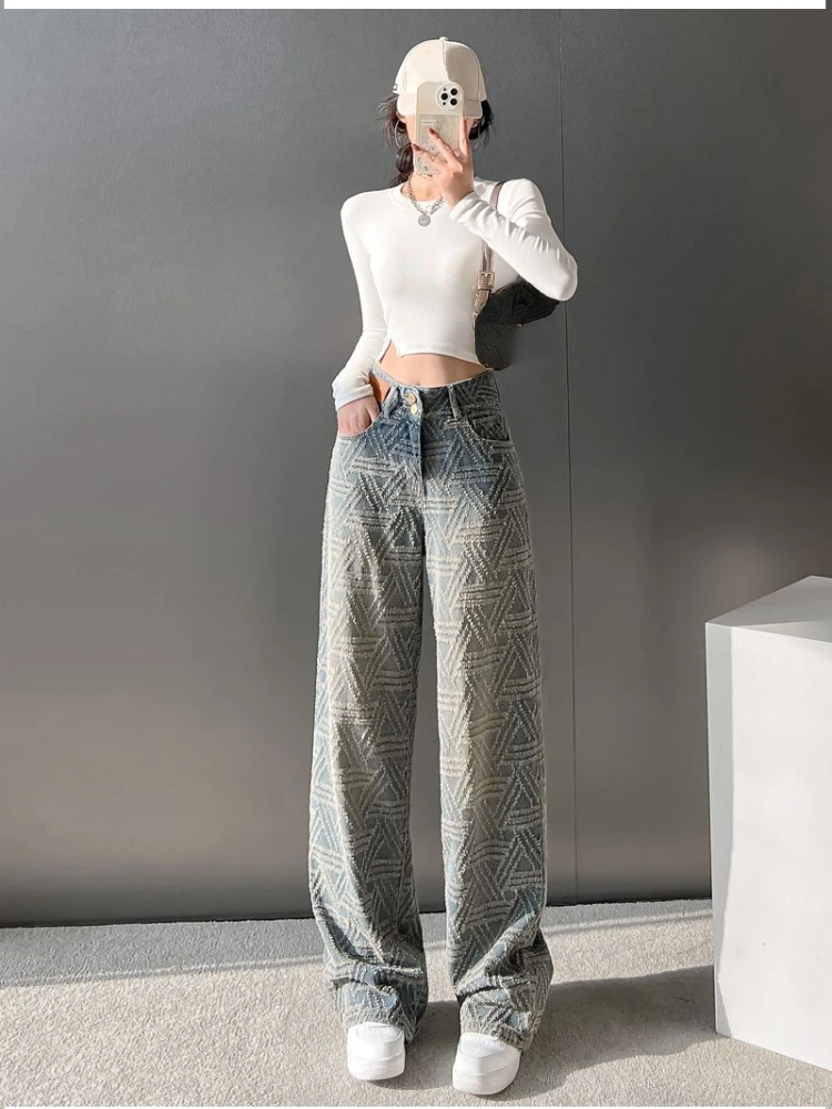 Korean Fashion Jeans High Waist Pockets Zipper Pantalones De Mujer Casual Loose All Match Spring Vintage Women Clothes Pants