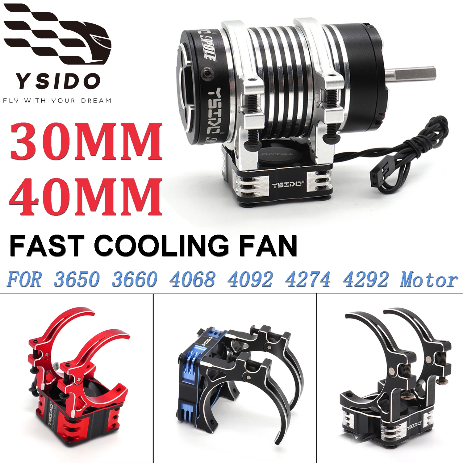 YSIDO RC Metall-Kühlventilator 30mm 40mm Kühlkörper mit Doppelhalterung für 1:8 1:10 1:12 RC Auto Crawler 3650 3660 4068 4092 4274 Motor