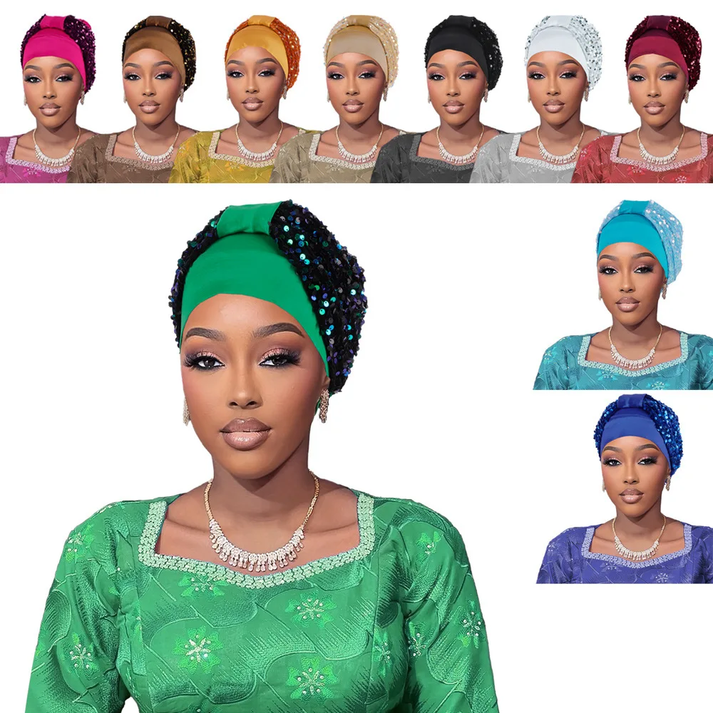 

Новая африканская женская повязка на голову с блестками, тюрбан, кепка для женщин, мусульманский бархатный хиджаб, тюрбаны, шляпа, нигерийский головной убор, повязка на голову, тюрбан Mujer