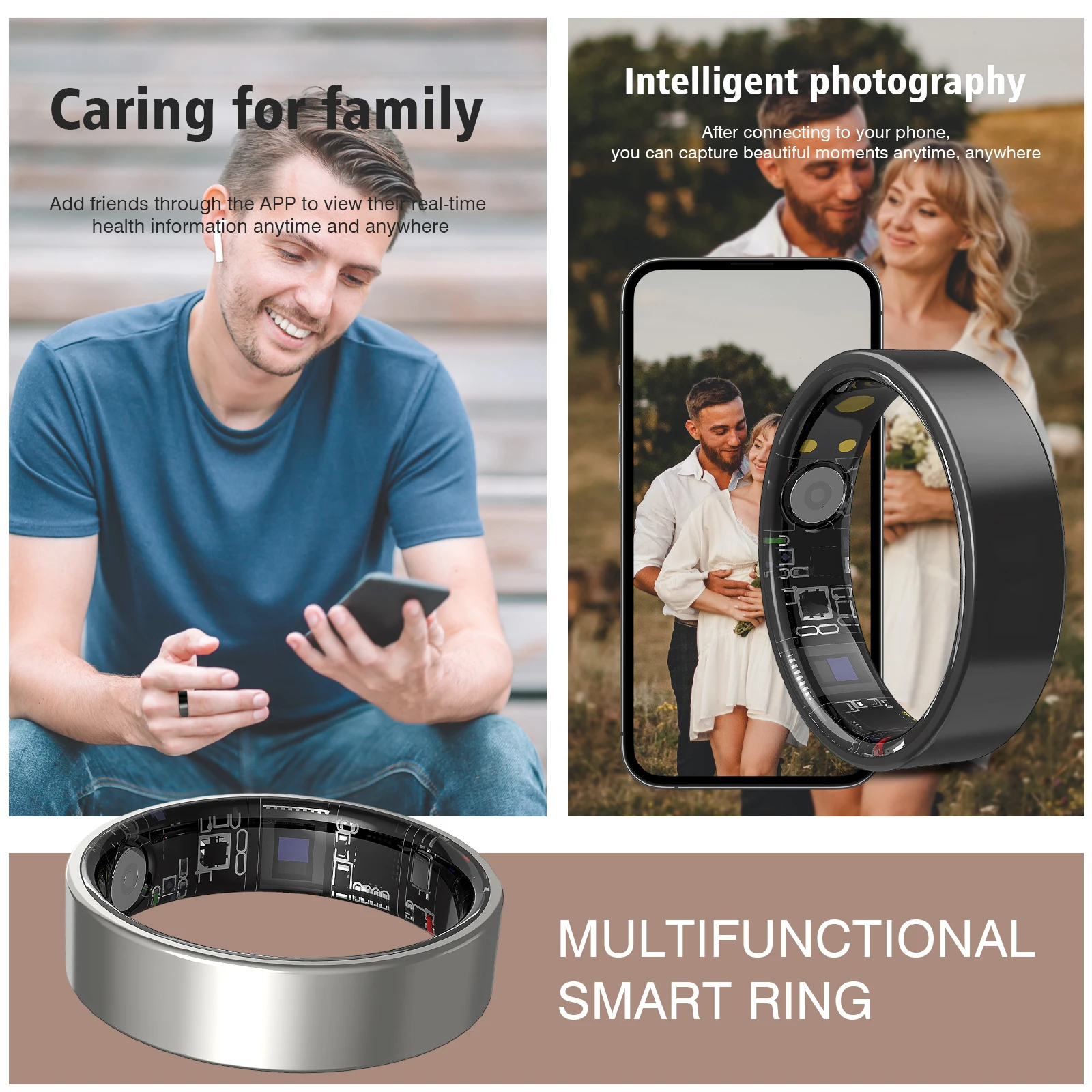 حلقة ذكية، تتبع النوم، أوضاع رياضية متعددة، مراقبة البيانات الرياضية، متوافقة مع iPhone وAndroid، هدية العيد، للجنسين