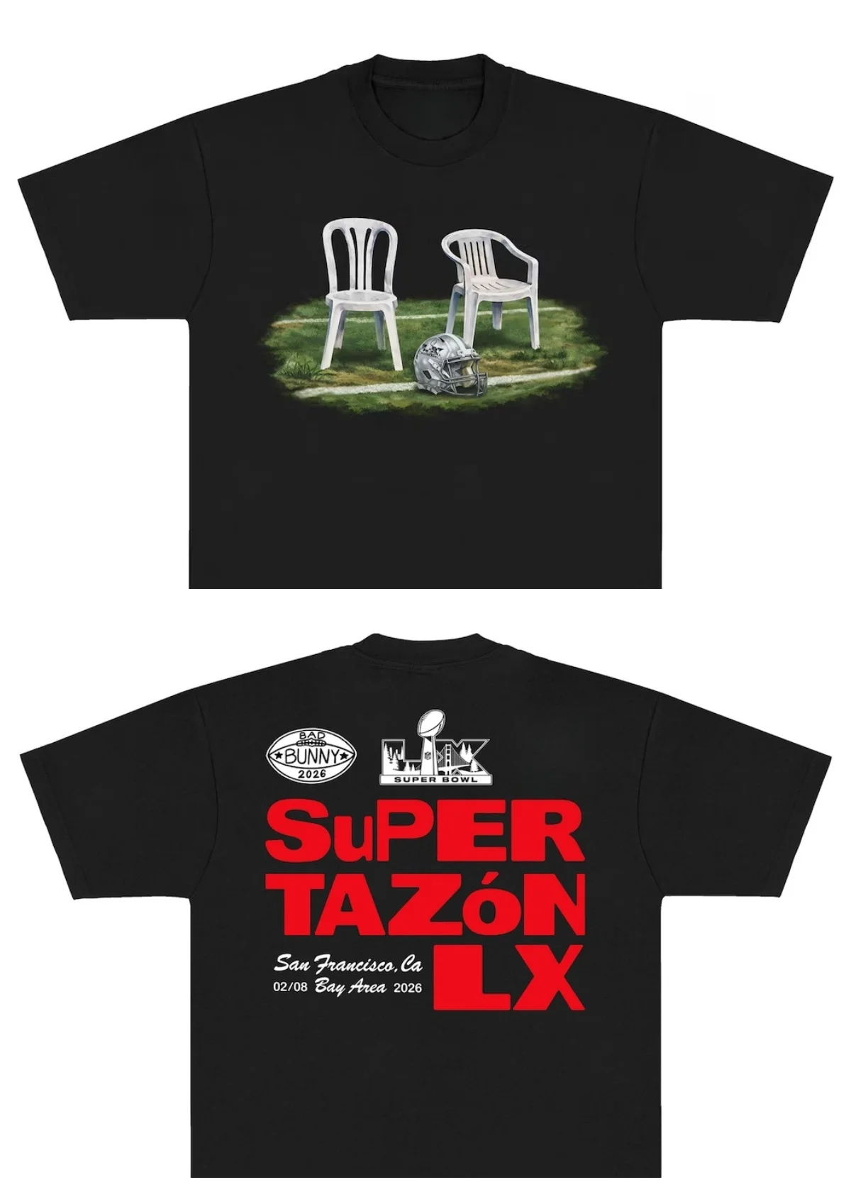 

Футболка Bad Bunny X Super Tazón Chairs для мужчин и женщин, летняя одежда из чистого хлопка, модная повседневная футболка с короткими рукавами, уличная одежда