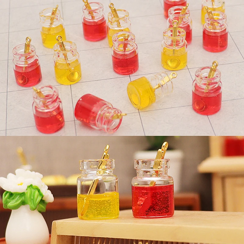 5Pcs 1/1 Dollhouse Simulation Mini Glass Jar Jam Model Dollhouse Kitchen Decoration Dolls House Micro Scene Photo Props