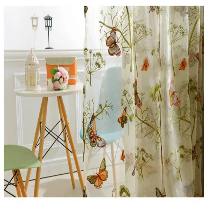 Organza Butterfly Embroidered Tulle Fabrics for Bedroom, Pastoral, High Grade Window Curtain, Living Room, Kitchen Decoration