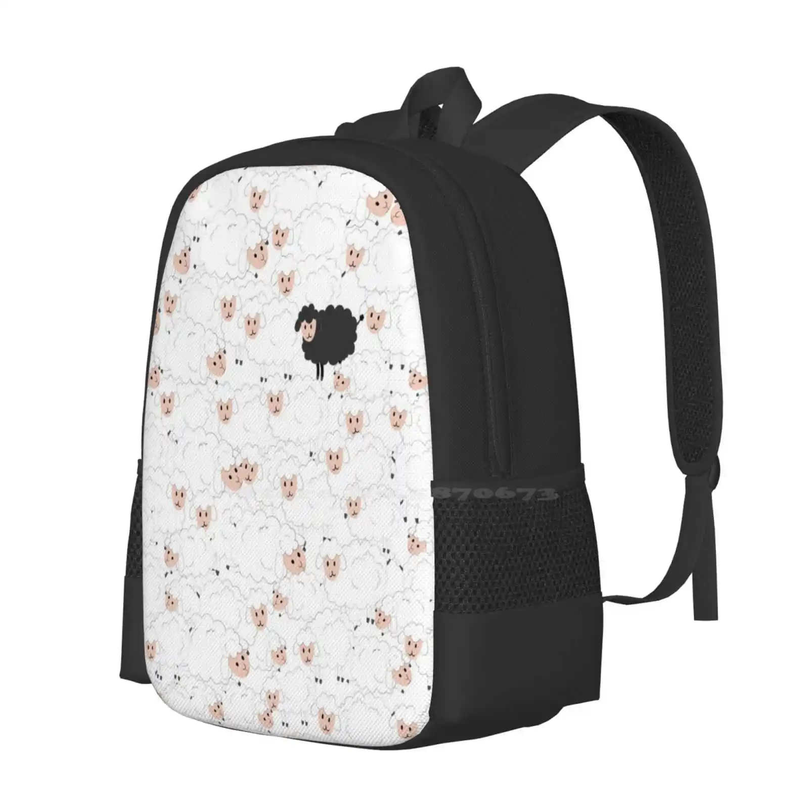 Black Sheep Among White Sheep Funny Hand Drawn Pattern Hd High Quality Teen College Student Backpack Pattern Design Bags Blackk