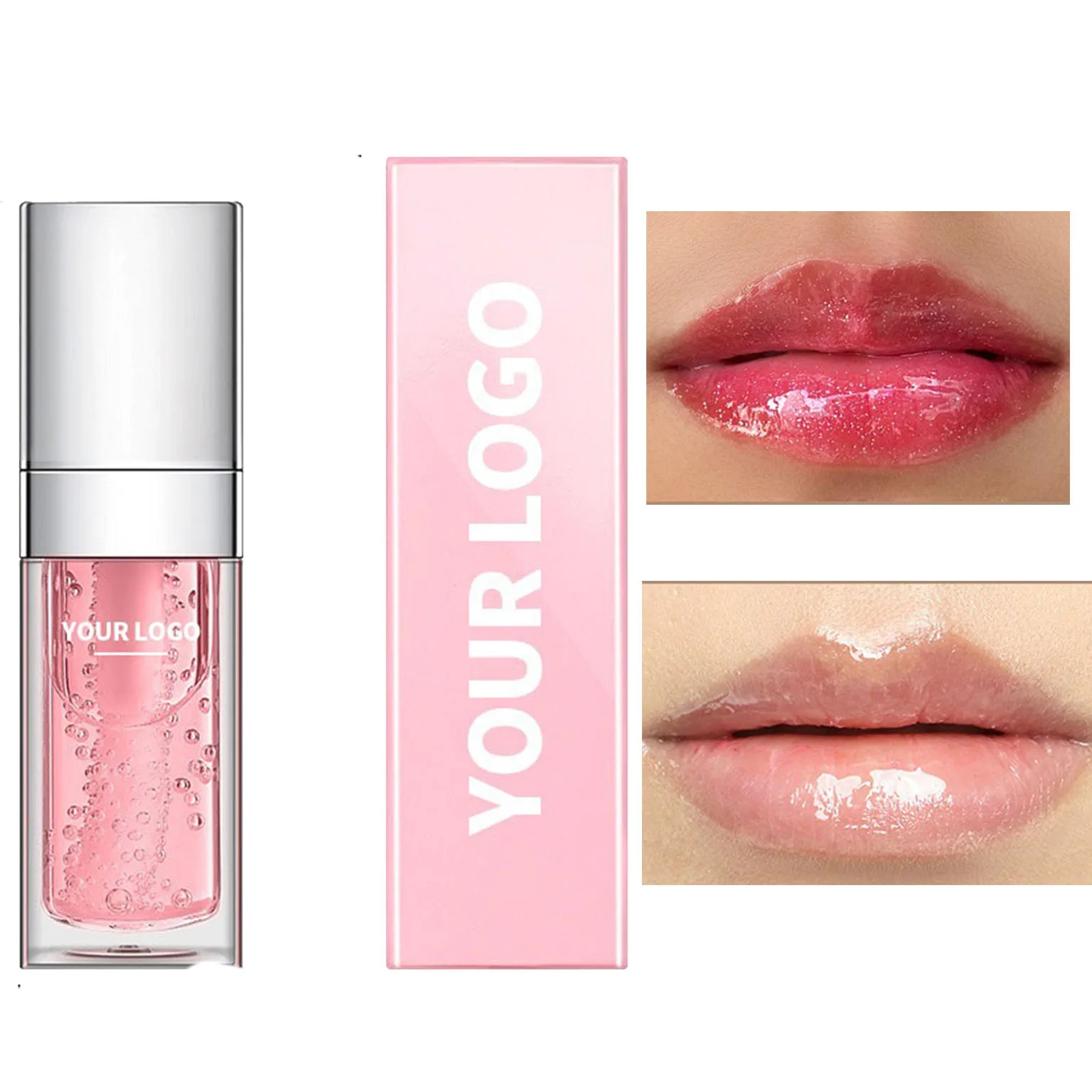 8ml Silver Plated Square Tube Lip Oil Watermelon Strawberry Fruit Lip Gloss Private Label Custom Logo Vegan Makeup Wholesale
