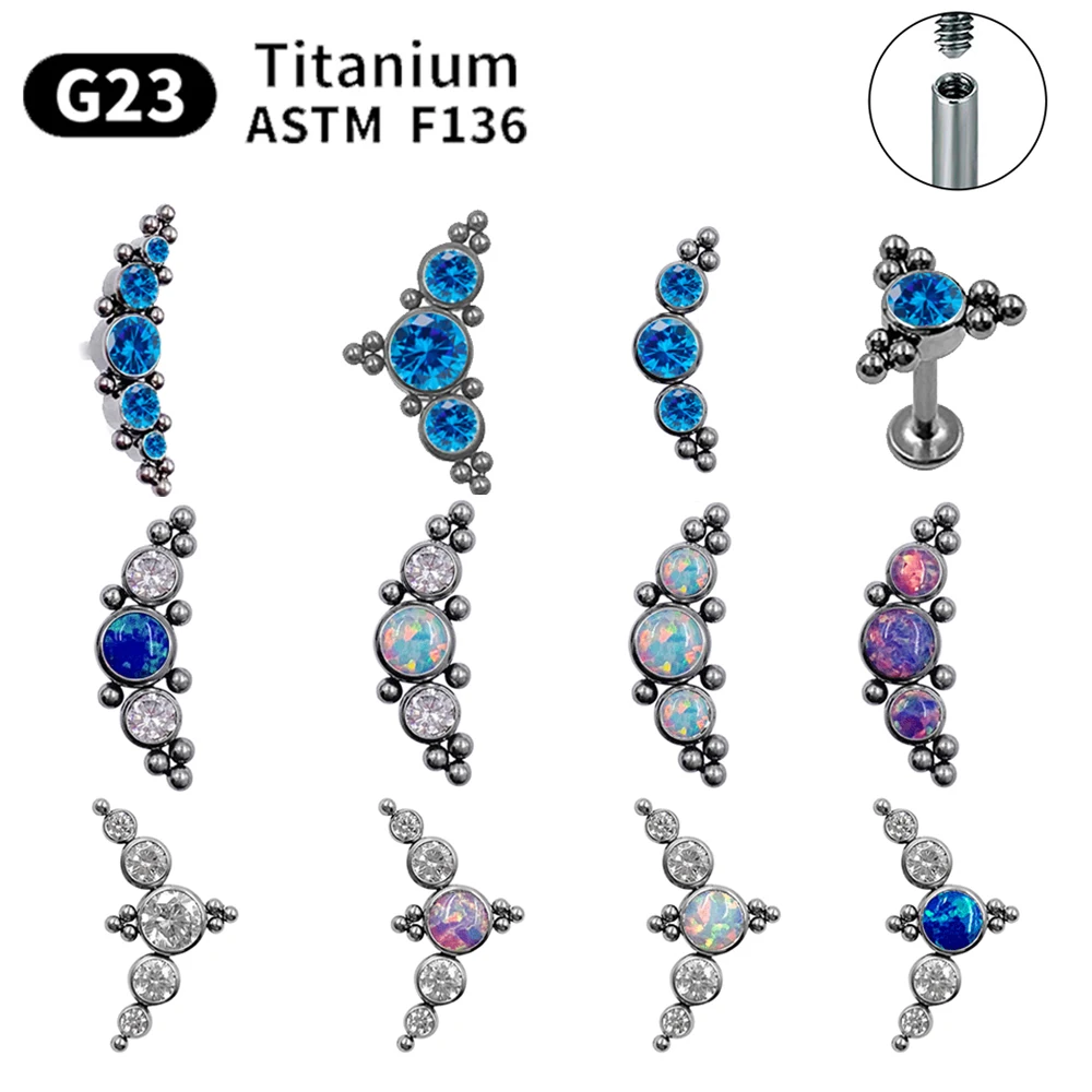 G23 Titanium stud earrings for women ASTM F136 Labret Lip Piercing Body Jewelry 16G CZ Stone Spiral Tragus Cartilage earrings