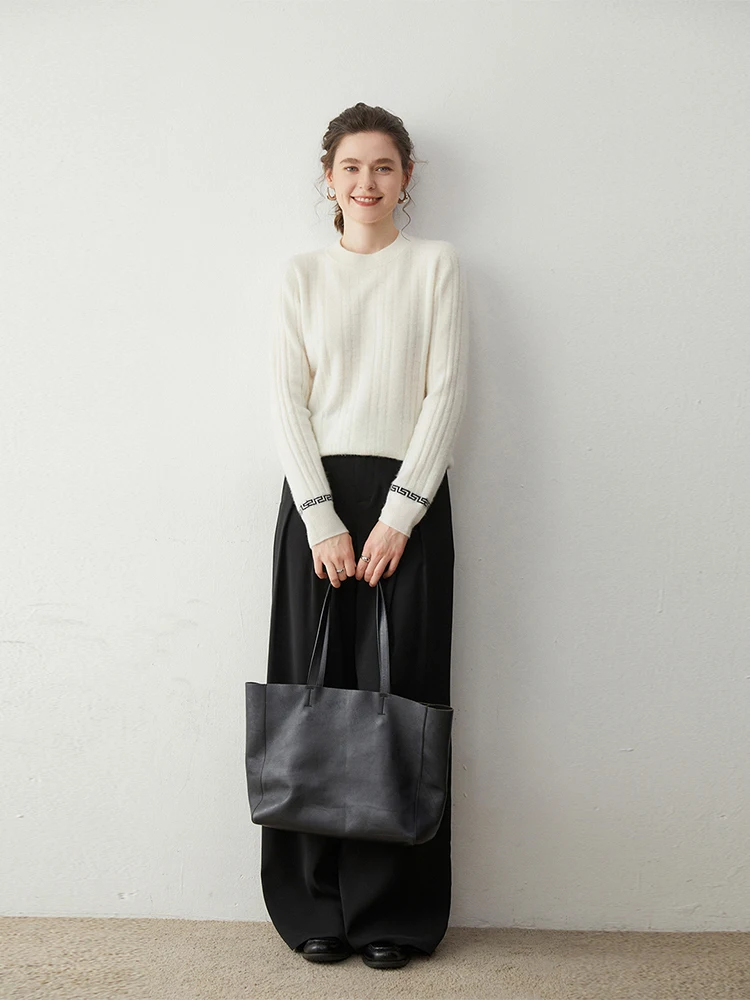 Elegant Sweater Women's 100% Cashmere Sweater Pullover Autumn Winter Clothing O-Neck Pullover Chic Warm Knit Cozy Bamboo Texture