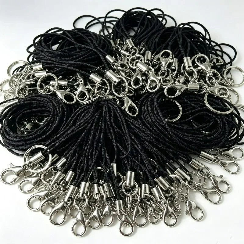 20/500Pcs Lobster Clasp Rope Keychains Eye Screw DIY Jewelry Making Key Ring Accessories Black Strap Charm Cord Straps