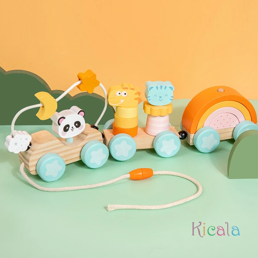 Houten trein Dierenspeelgoed Montessori-speelgoed Educatief babyspeelgoed Kleurvorm Bijpassende houten trolley Babyleerspeelgoed Nummer Hout