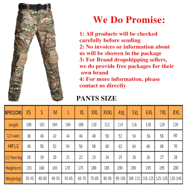 HAN WILD Tactical Pants Men Camouflage Pant Frog Cargo Pants Knee Pads Work Trousers Hunter Combat Trousers Climbing Clothes