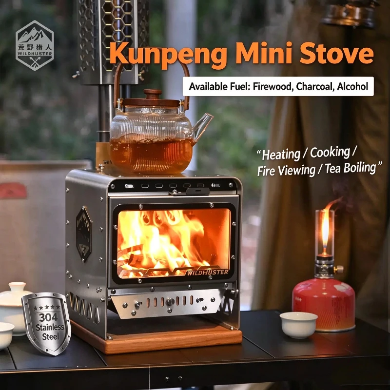 Wildhunter Mini Camping Wood Stove 304 Stainless Steel Portable Fireplace For Tent Indoor Heating Tea Making Outdoor Picnic Use