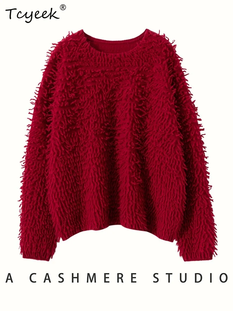 

Tcyeek, 35% Cashmere 65% Wool Elegant Sweaters, Women O-neck Tassel, Fashion Loose Thick Sweater, 2024 Fall Winter T48507QM