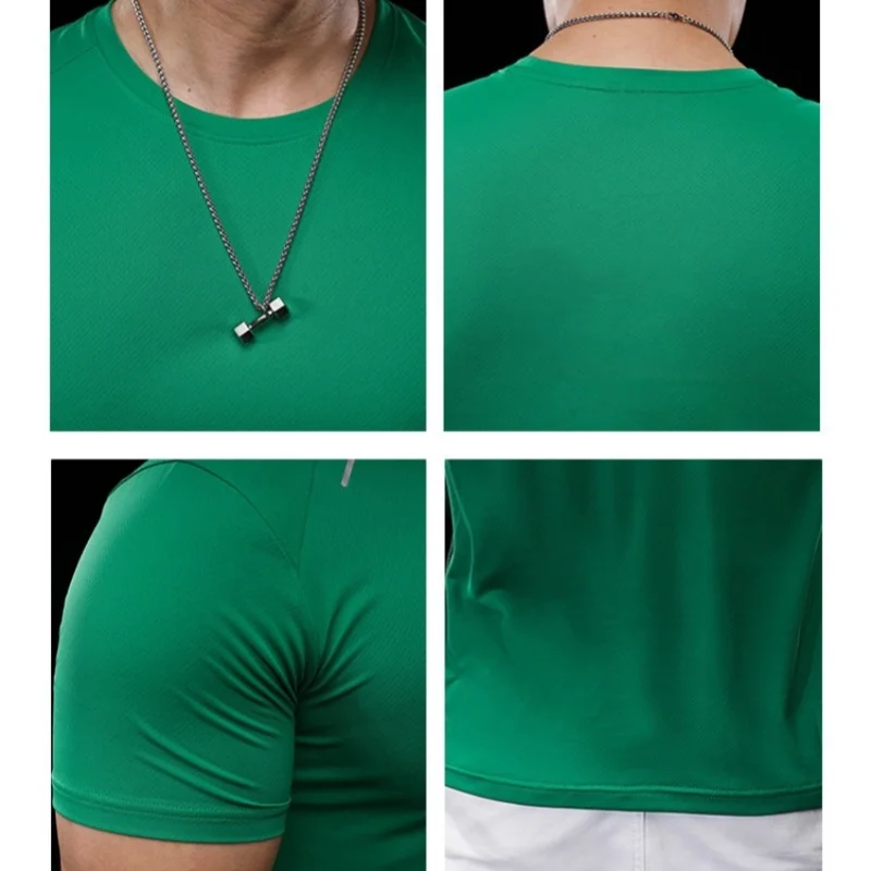 Men's Quick Dry Running T-Shirt Reflective Moisture Wicking Breathable Ultra Light Thin Athletic Gym Fitness Training Tee Top
