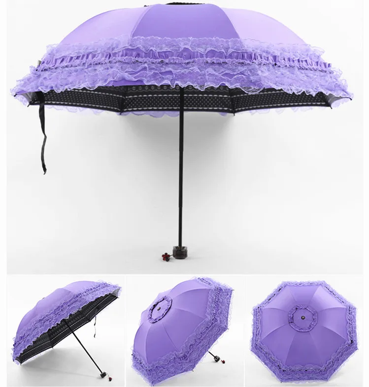 Parapluie gothique Lolita Ultraviolet-Vert triple pliant, parapluie breton, noir, blanc, rose, mariage, mariée, cosplay, princesse