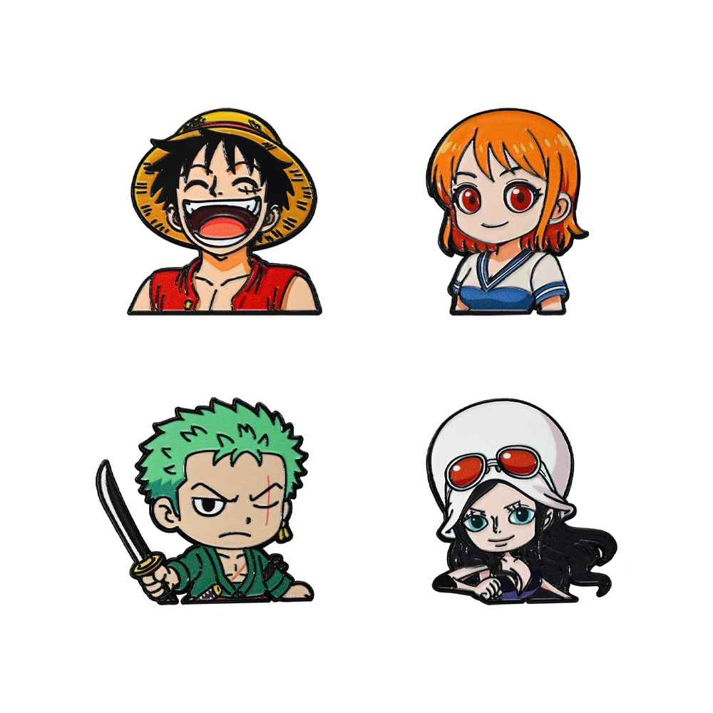 4-teiliges One Piece Charakter Emaille-Pin-Set Strohhut-Team Anstecknadeln Modische Abzeichen Schmuck Geschenk für Damenmantel Broschen