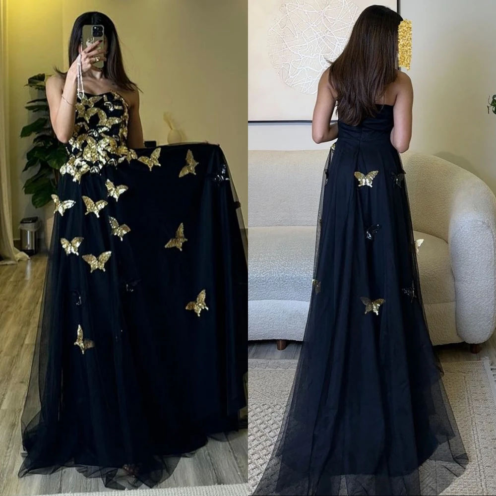 Baljurk Saudi Arabië Prom Tule Applique Formele Avond Baljurk Strapless Op Maat Gemaakte Gelegenheid Jurk Lange Jurken