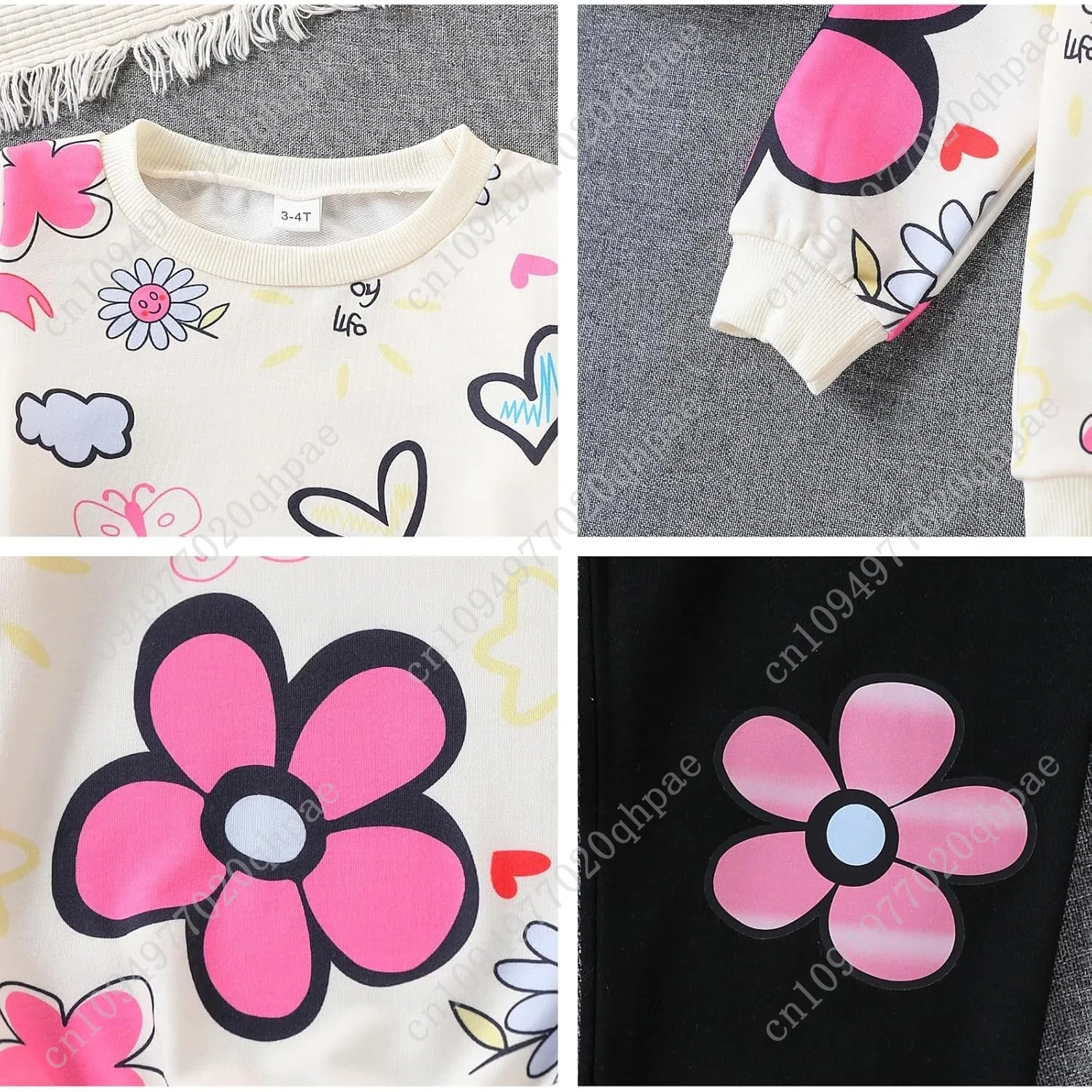 ملابس للفتيات الصغيرات، سويت شيرت مطبوع عليه زهور، قطعتان من ملابس الخريف للفتيات الصغيرات، مقاس 3-7 سنوات