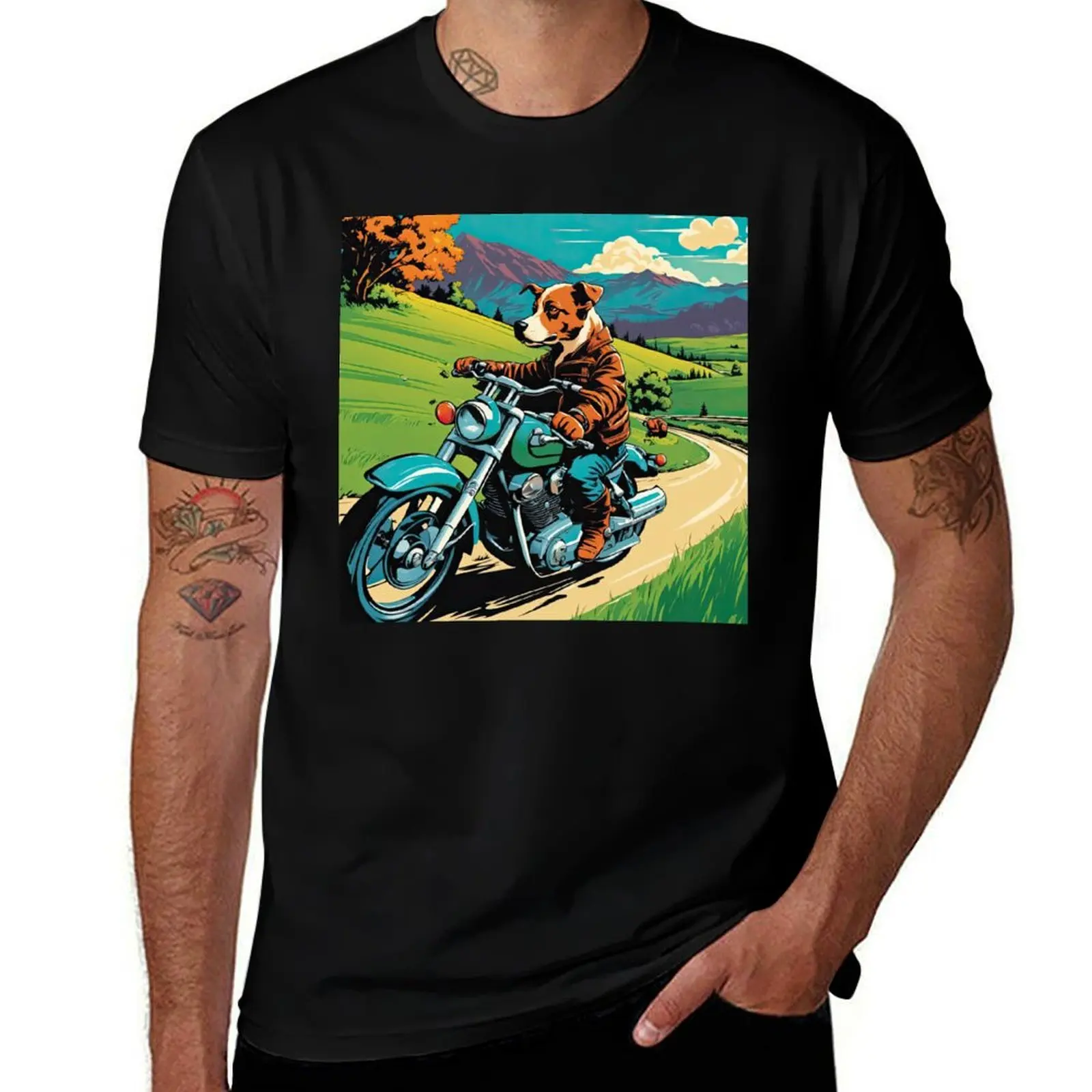 

Puppy riding a motorbike through the country T-Shirt anime tshirt new gifts and t-shirts fashion shirts mens fashion