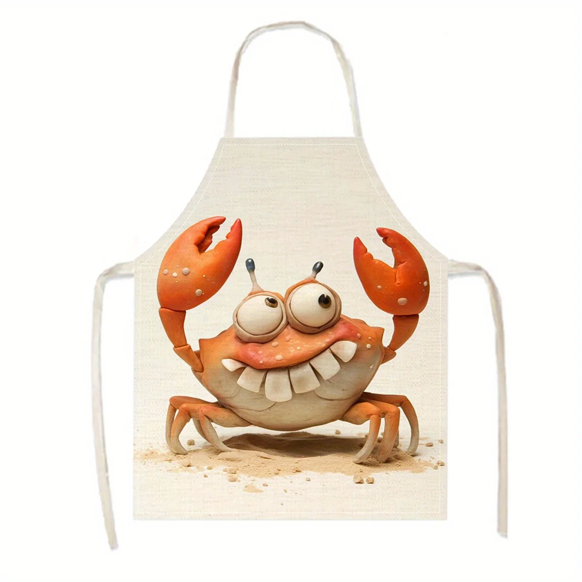 Cartoon Crab Apron Linen Kitchen Cooking Baking Seafood Gift for Men Women Chef Lover