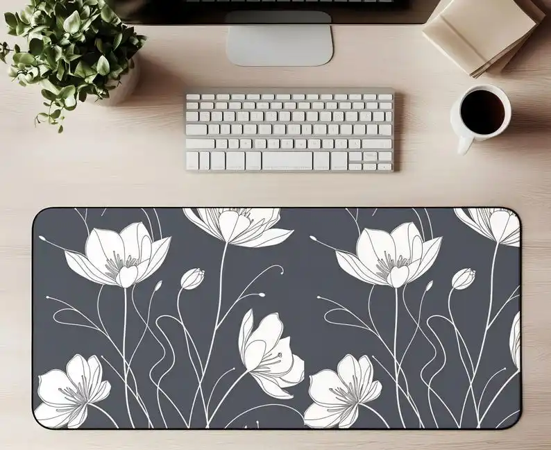 

Gray Floral Pattern Placemat, Elegant and Unique Mouse Pad, Stylish Desk Mat, Modern Office Desk Accessory, Desk Mat Gift
