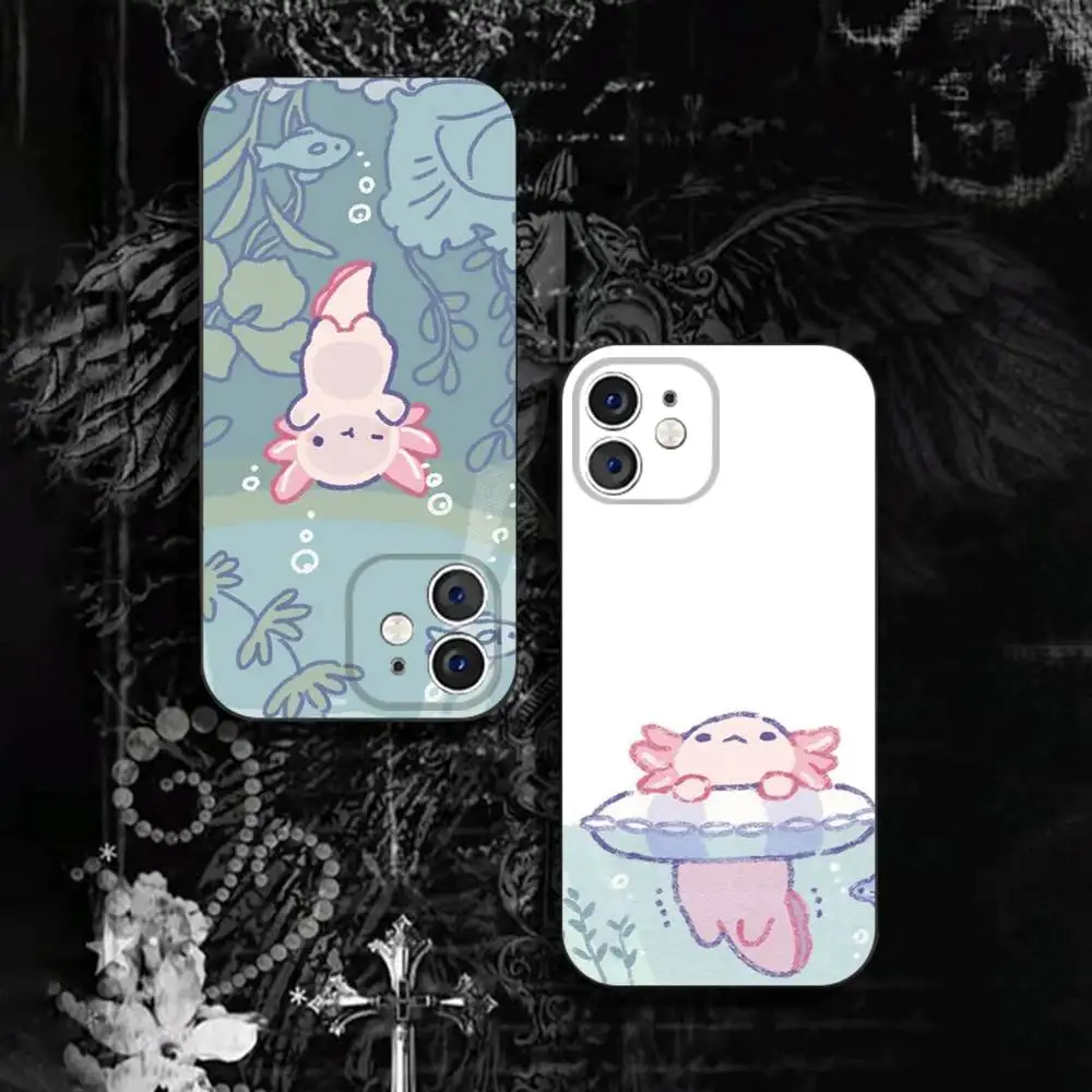 

Cute Axolotl Liquid Silicone Case for iPhone 17 16 15 14 13 12 11 Pro Max 12 Mini iPhone 16 Plus Soft Protective