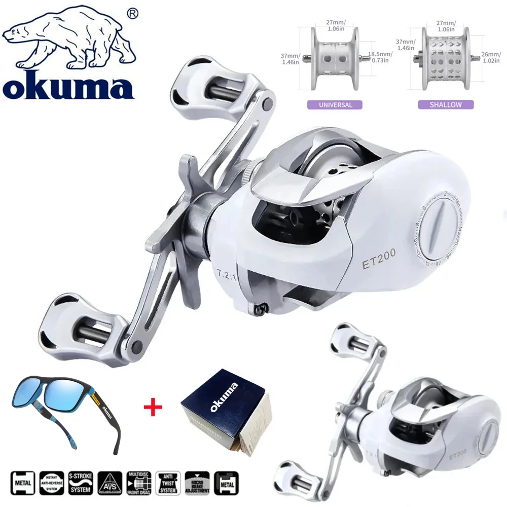 okuma carretel de pesca de alta velocidade carretel baitcasting carreteis baitcaster originais arrasto maximo 8kg relacao de engrenagem 721 01