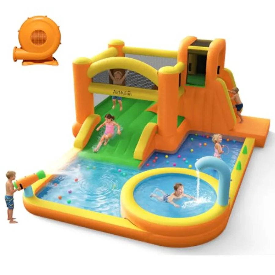 

Water Slides for Backyard 9 in 1 Water Bounce House for Backyard with Slide Large Deep Pool Climbing Wall Water Cannon Basketba