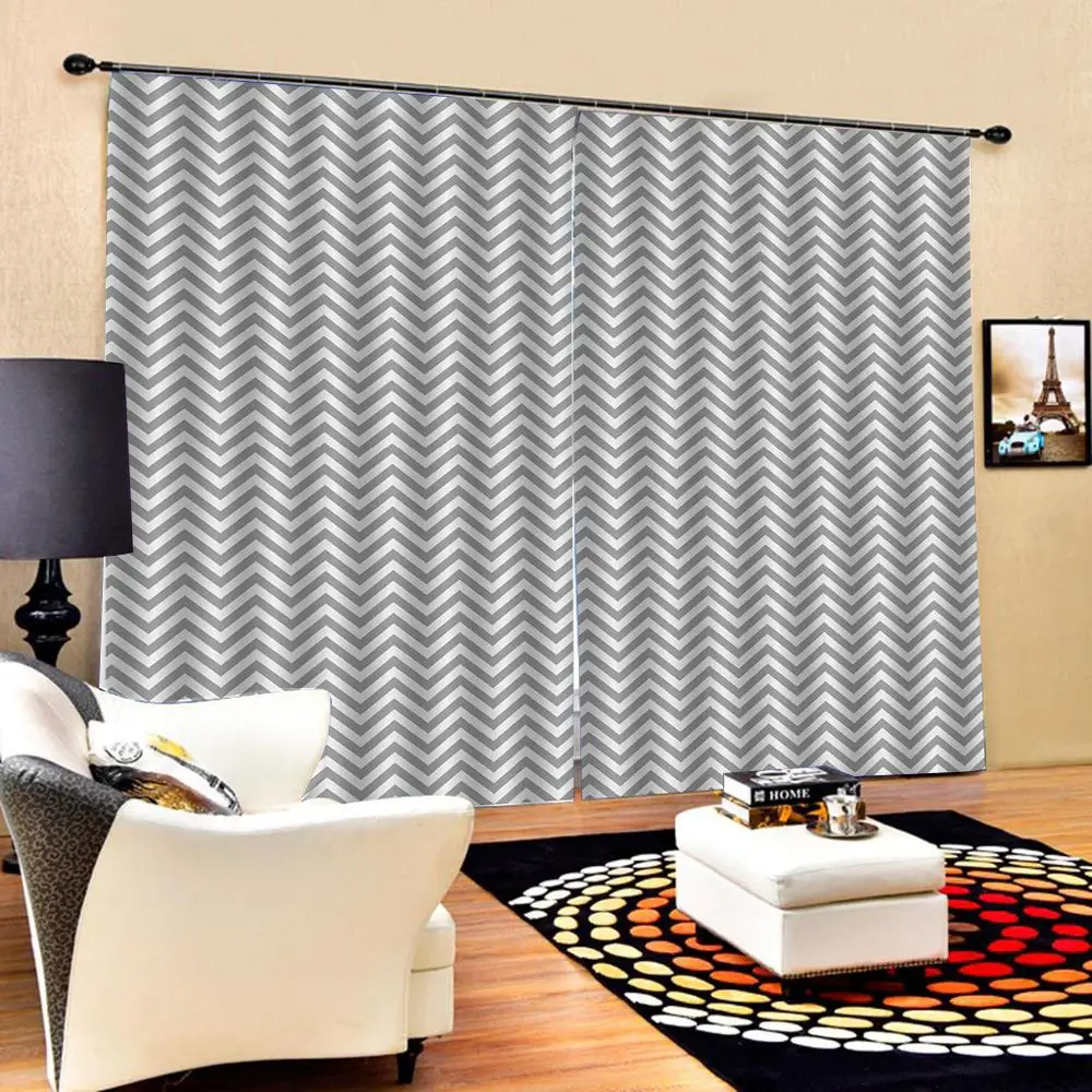 grey wave curtains Customized size Luxury Blackout 3D Window Curtains For Living Room personality curtains