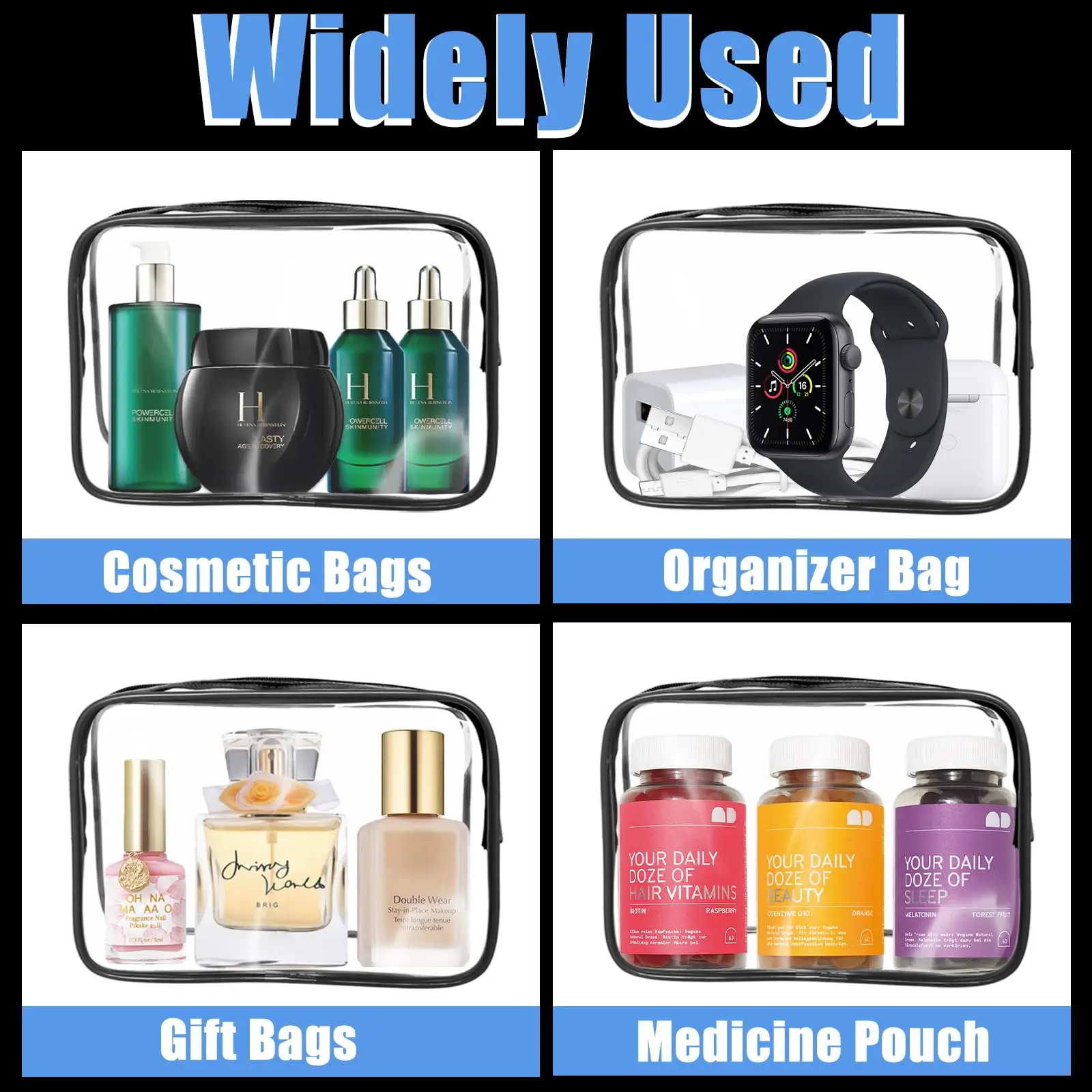 Bolsa de aseo transparente de 6-50 Uds., estuche organizador portátil de PVC con cremallera, bolsa de transporte para maquillaje cosmético, bolsa de aseo aprobada por TSA para viaje