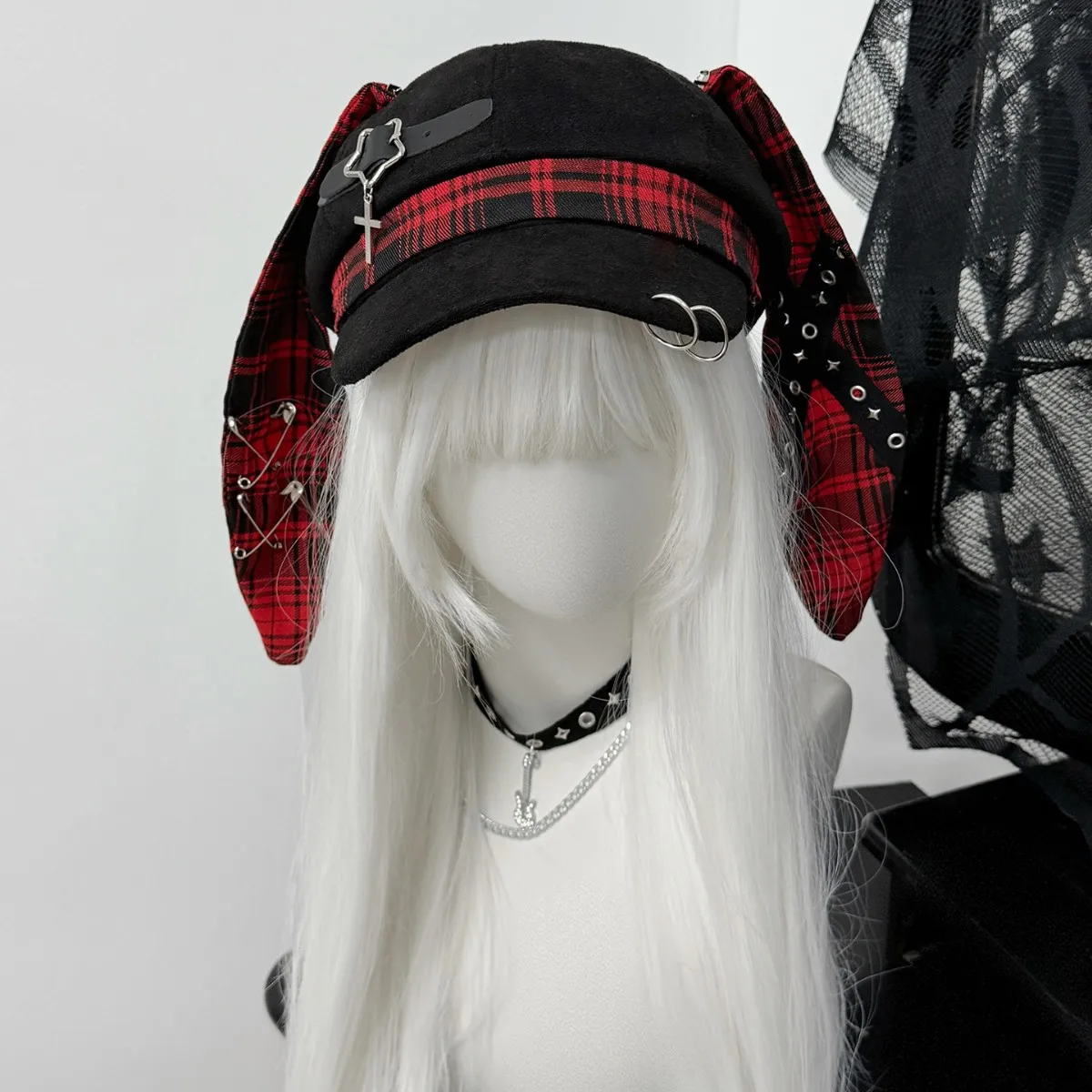 

Rabbit Ears Gothic Subcultural Fashion Steampunk Y2k Spicy Girl Women Punk Detachable Baseball cap Long Bunny Ear Beret Sun Hats