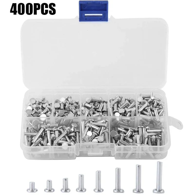 

400PCS M3 Flat Head Solid Rivets Set Aluminum Round Rivets Assortment Kit Fastener Hardware Corrosion-Resistant for Hammer Screw