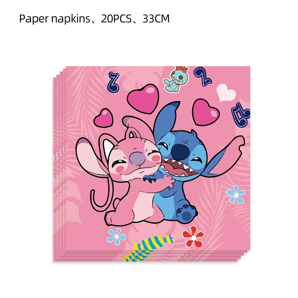 Disney Stitch Party Supplies Paper Napkins Tablecloth Plate Balloon Pink Angel Theme Baby Shower Girls Birthday Party Decoration