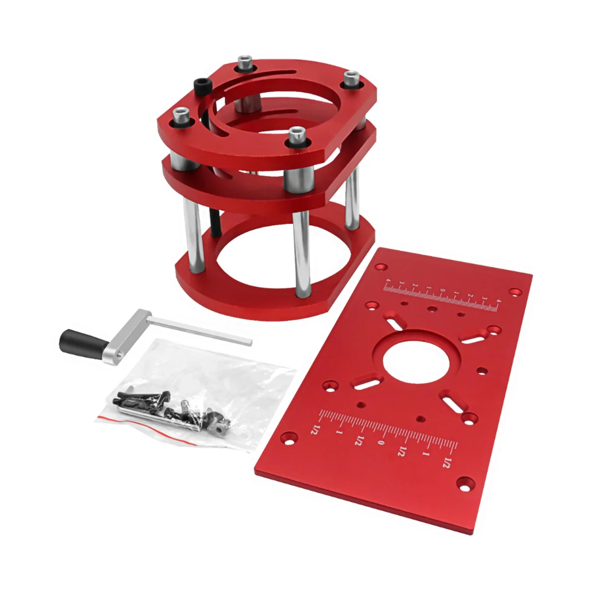 Router Lift with Fixed Base-Router Insert Plate-Woodworking Universal Router Lift Base for 65mm Dia Router Motor-Red