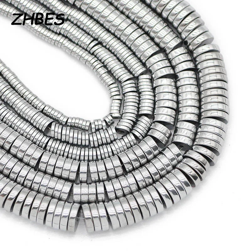 3/4/6/8mm forma da moeda pedra natural prata cor hematite plana redondo espaçador solta grânulos para joias fazendo diy pulseira descobertas