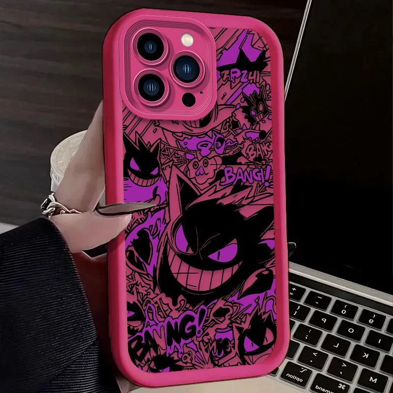 Funda de silicona P-Pokemon Gengar con graffiti para iPhone 17 Air 16 16E 15 14 13 12 11 Pro Max X XS X S Max XR SE 2020 SE4 7 8 4
