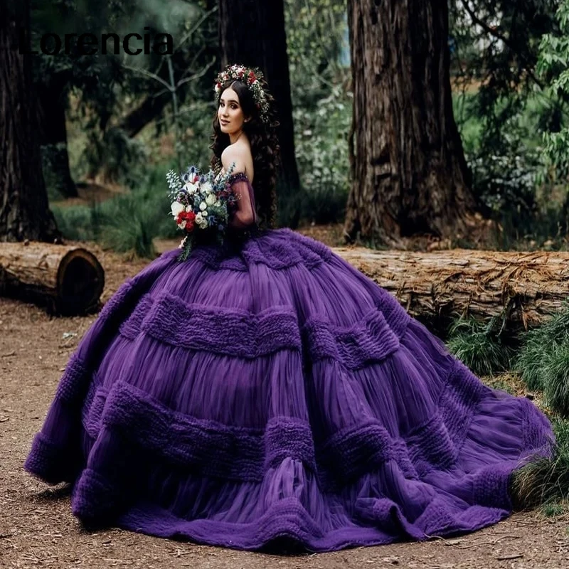 Customized Purple Off Shoulder Quinceanera Dress For Sweet Girl Beaded Crystal Tull Graduatin Party Vestidos De 15 Años YQD811