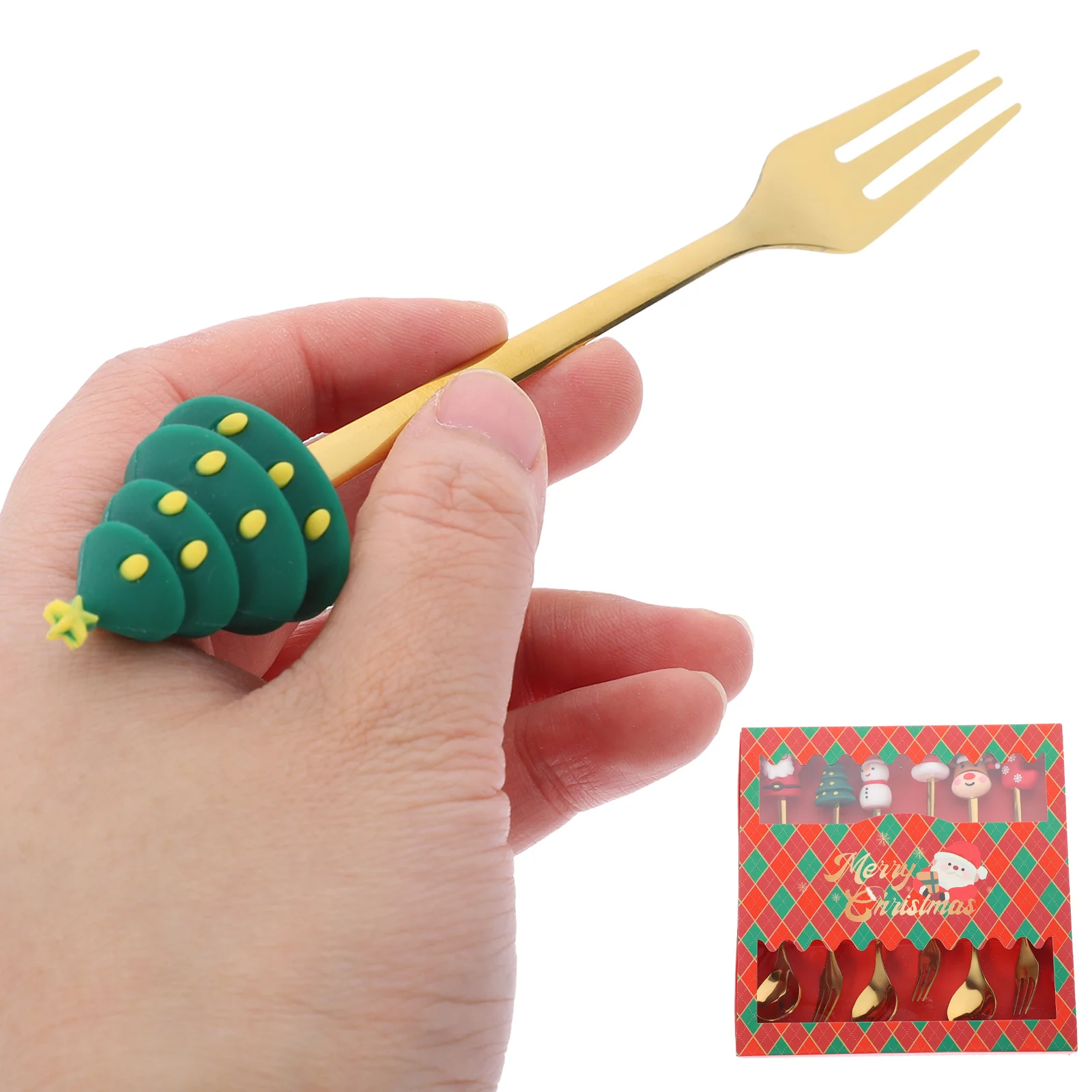 

1Set Adorable Xmas Flatware Kit Resin Reinforced Stainless Steel Spoon Fork Set for Party Kitchen Essentials Party Favors