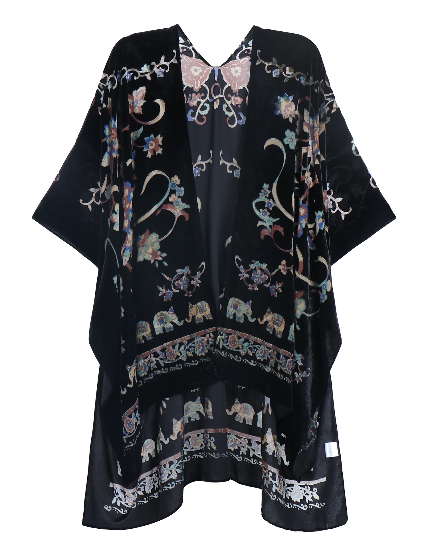 WeHello-Women's Black Bohemian Velvet Kimono, Holiday Casual Cardigan, Loose and Versatile JYPF-53