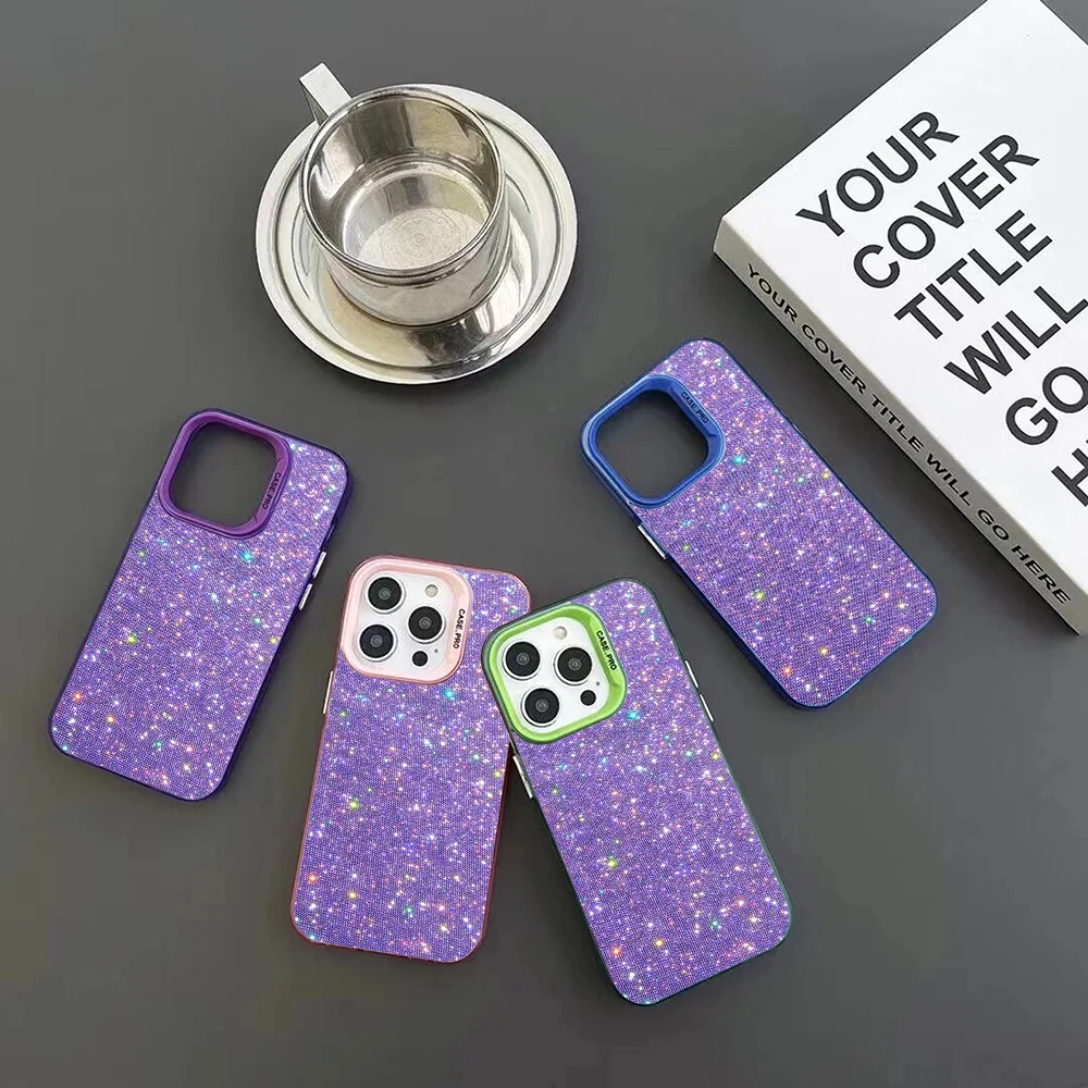 Pink Glitter Pattern Phone Case IMD Color Silver Shell For IPhone 16 15 14 13 12 Pro Max Plus